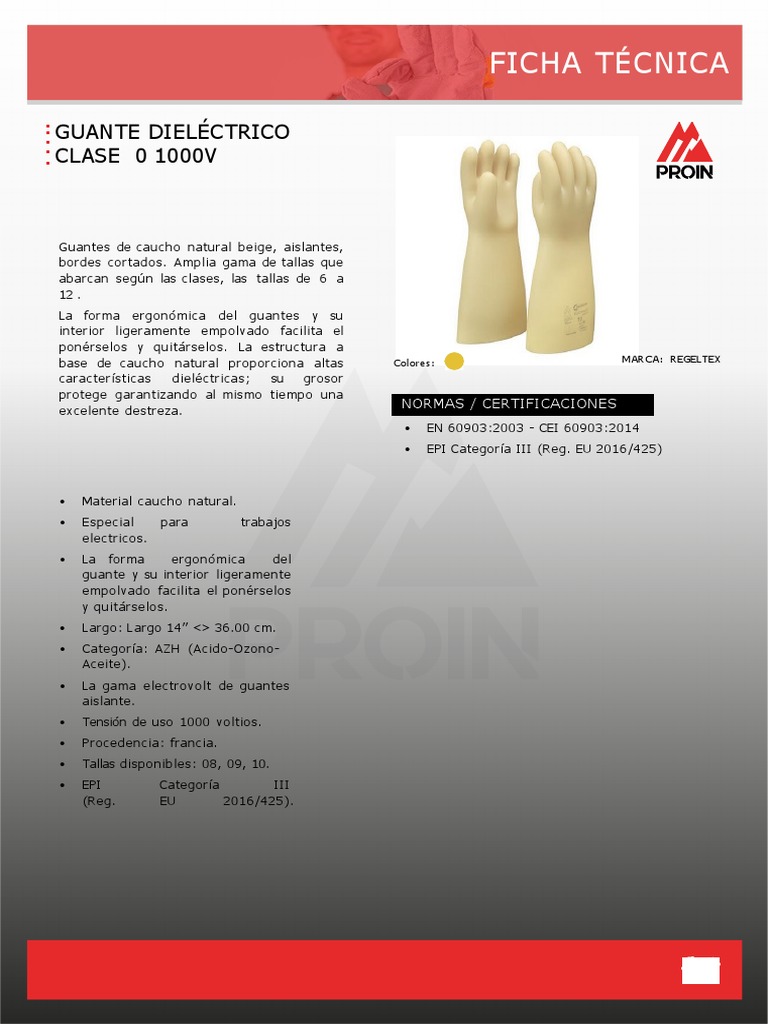 Guante Dielectrico Clase 0 1000V - Regeltex - Proin | PDF