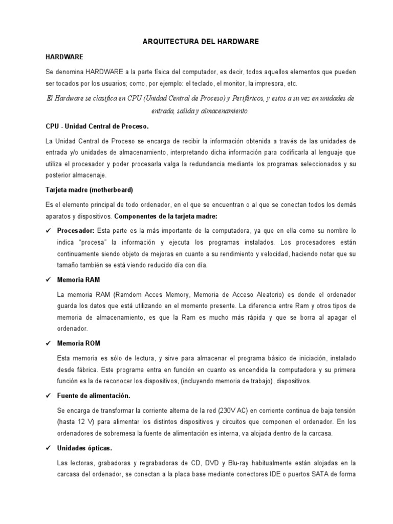 ARQUITECTURA DEL HARDWARE Tema 2 | PDF | Hardware de la computadora ...