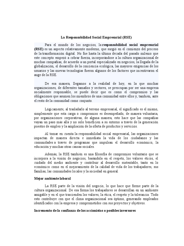 Importancia de la Responsabilidad Social Empresarial | PDF ...