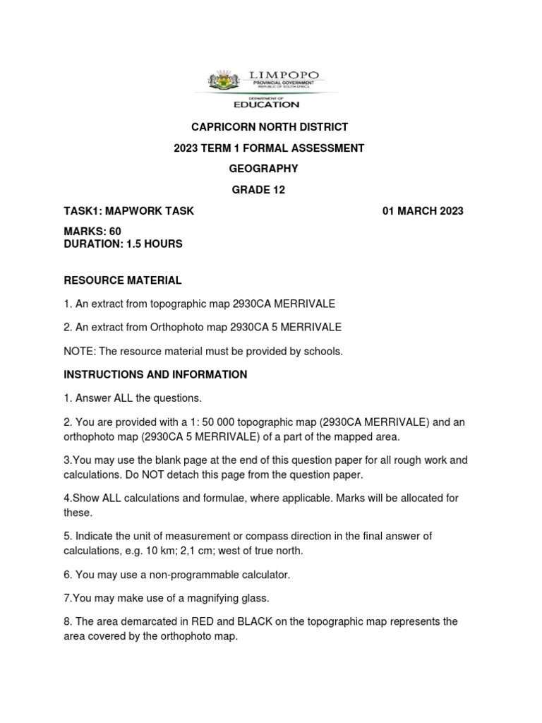 Capricorn North District 2023 Term 1 Formal Assessment Geography Grade