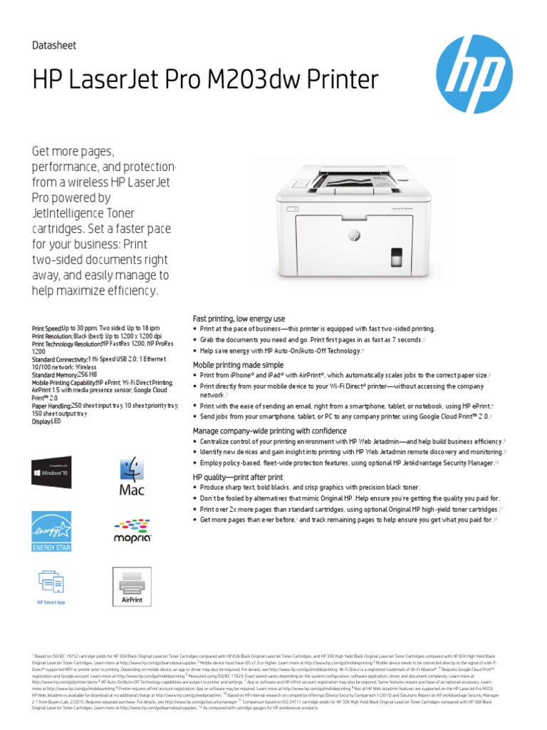 HP Laserjet Pro M203Dw Printer Datasheet PDF Printer