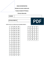 Hoja de Respuestas: Prueba de Avance Curricular