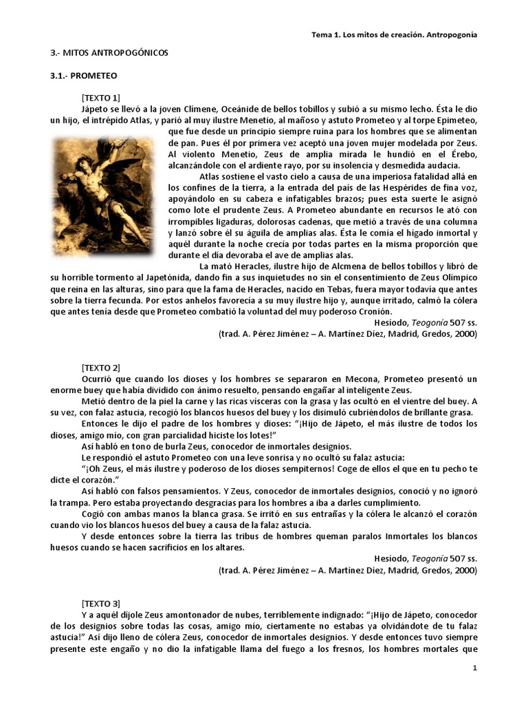 Mitos Antropogonicos 1 Pdf Prometeo Deidades Griegas