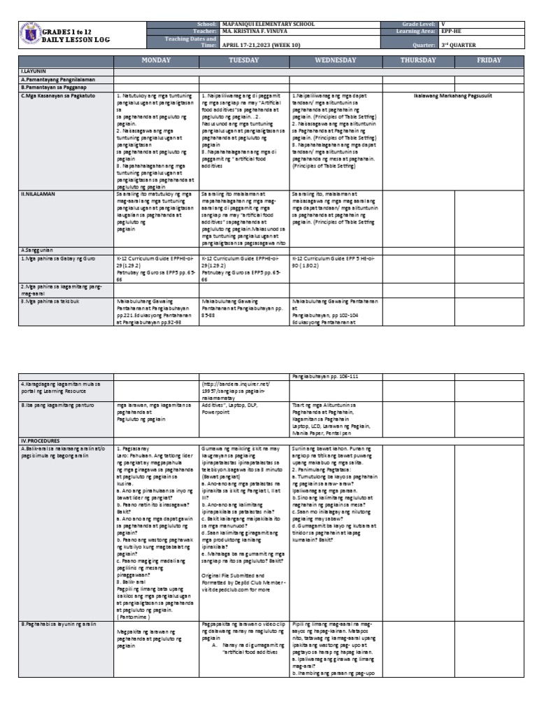 DLL - Epp 5 - Q2 - W10 | PDF