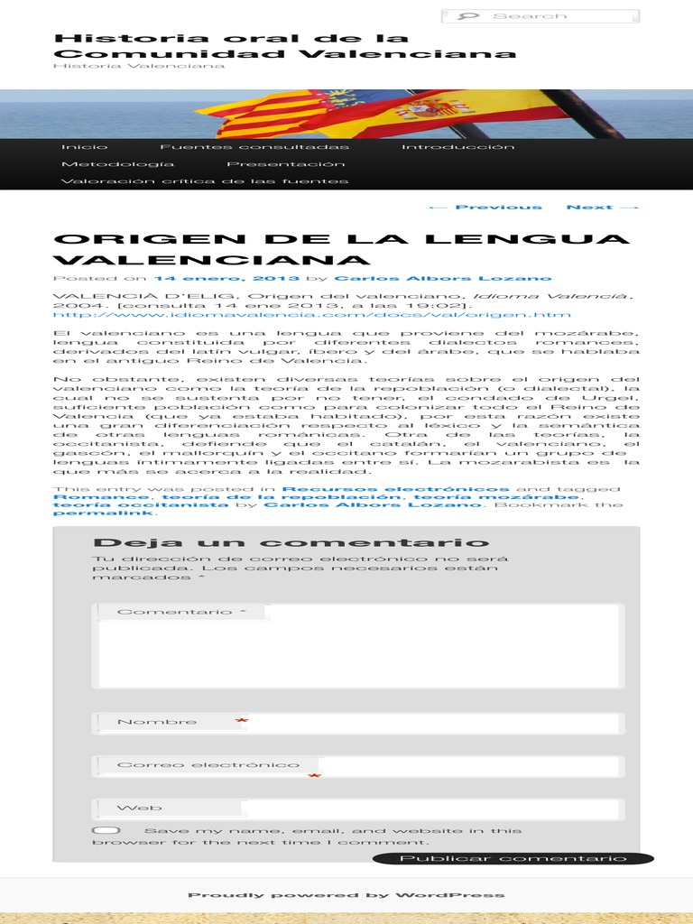 ORIGEN DE LA LENGUA VALENCIANA Historia Oral de La Comunidad Valenciana ...