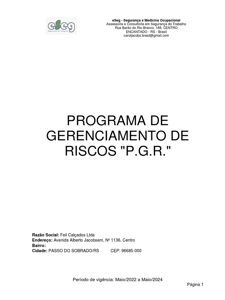 Programa de Gerenciamento de Riscos 2024 | PDF | Segurança e saúde ...