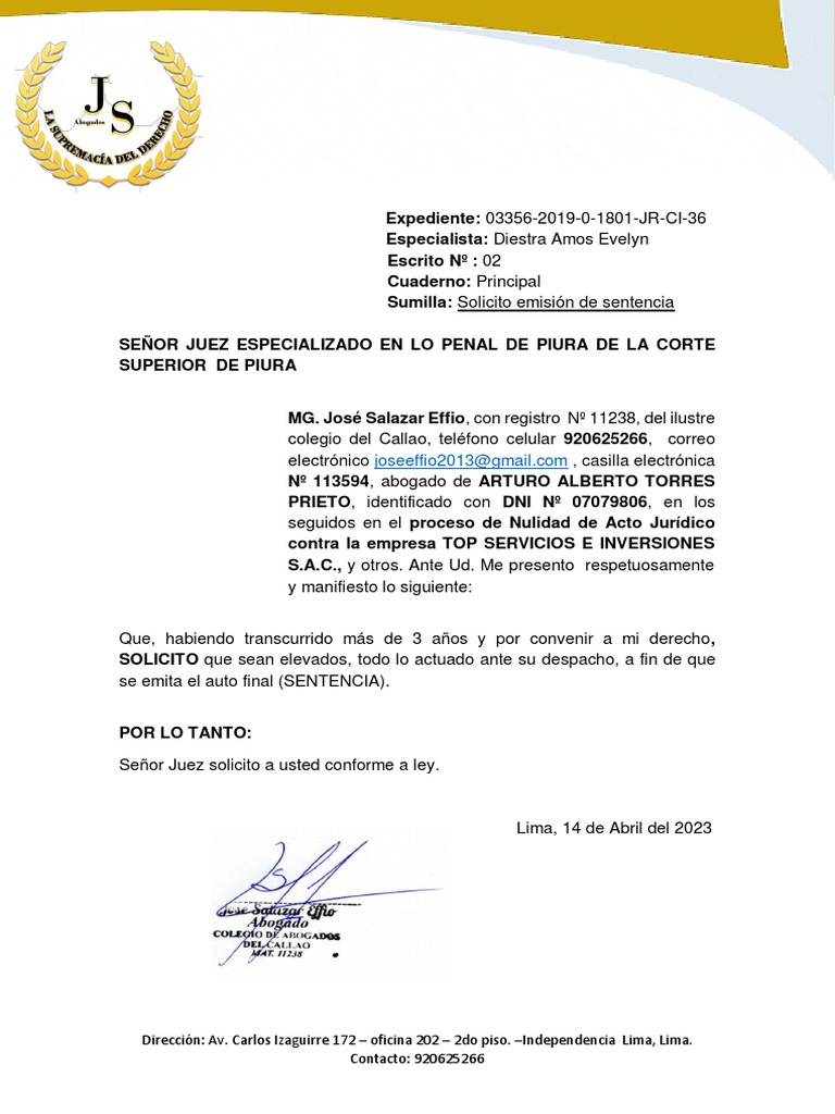 Solicito Emision de Sentencia | PDF