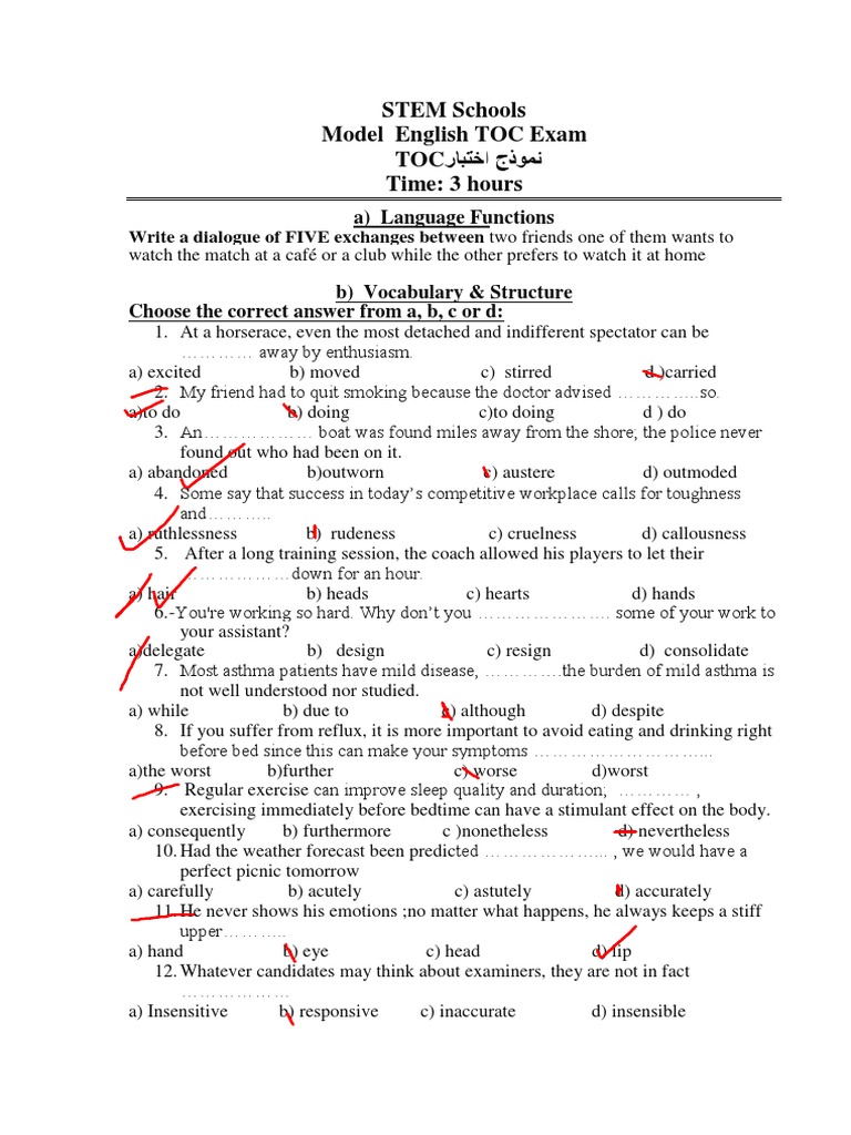 English Model TOC EXAM 2020-1 | PDF | Wright Brothers