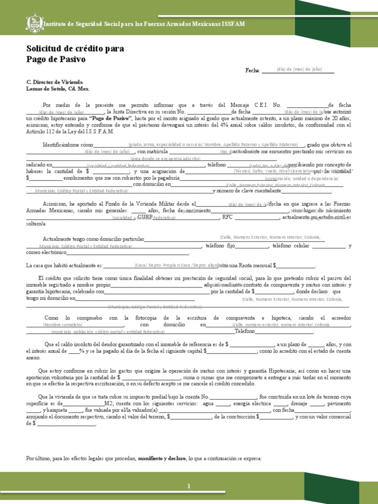 Solicitud Crédito Hipotecario ISSFAM | PDF