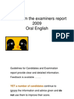 Notes from examiners report on Oral English exam