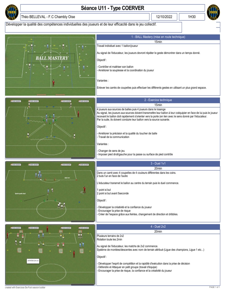 Séance U11 : Méthode Coerver Football | PDF
