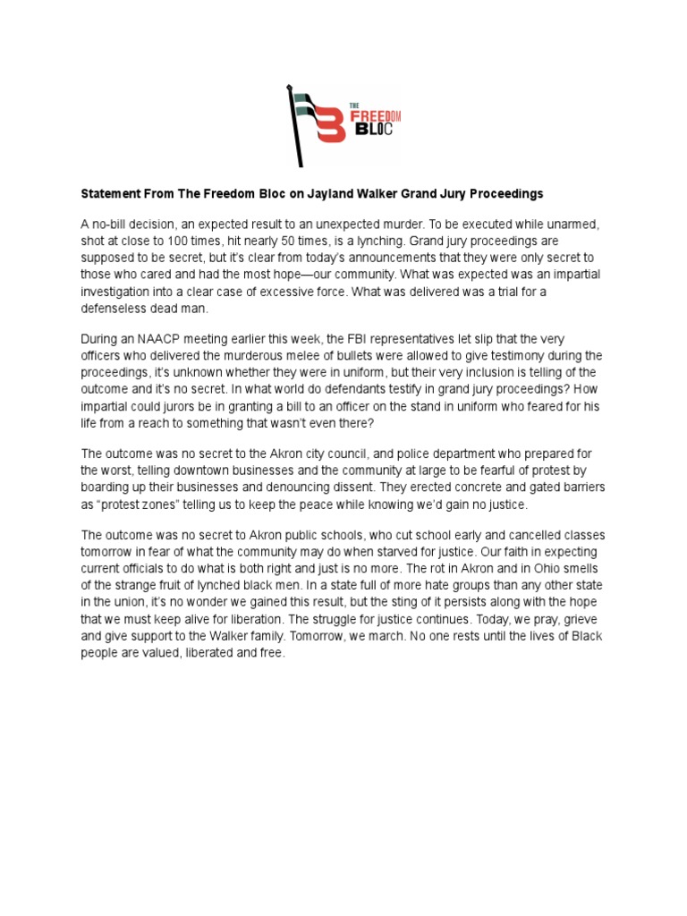 Statement From The Freedom Bloc On Jayland Walker Grand Jury ...