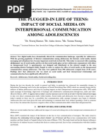 The Plugged-In Life of Teens: Impact of Social Media On Interpersonal Communication Among Adolescences