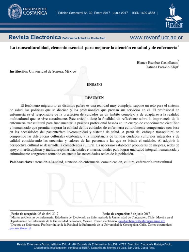 La Transculturalidad PDF Enfermer a Sicolog a