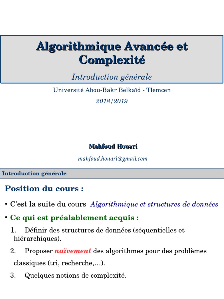 Cours sur l'Algorithmique Avancée | PDF | Programmation informatique ...
