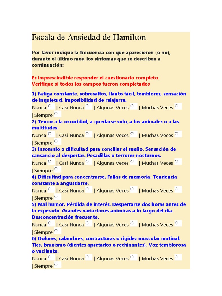 Escala de Ansiedad de Hamilton | PDF | Medicina | Enfermedades y ...