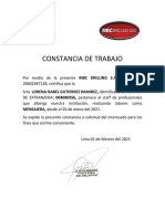 Constancia de Trabajo: MENSAJERA, Desde El 26 de Enero Del 2021