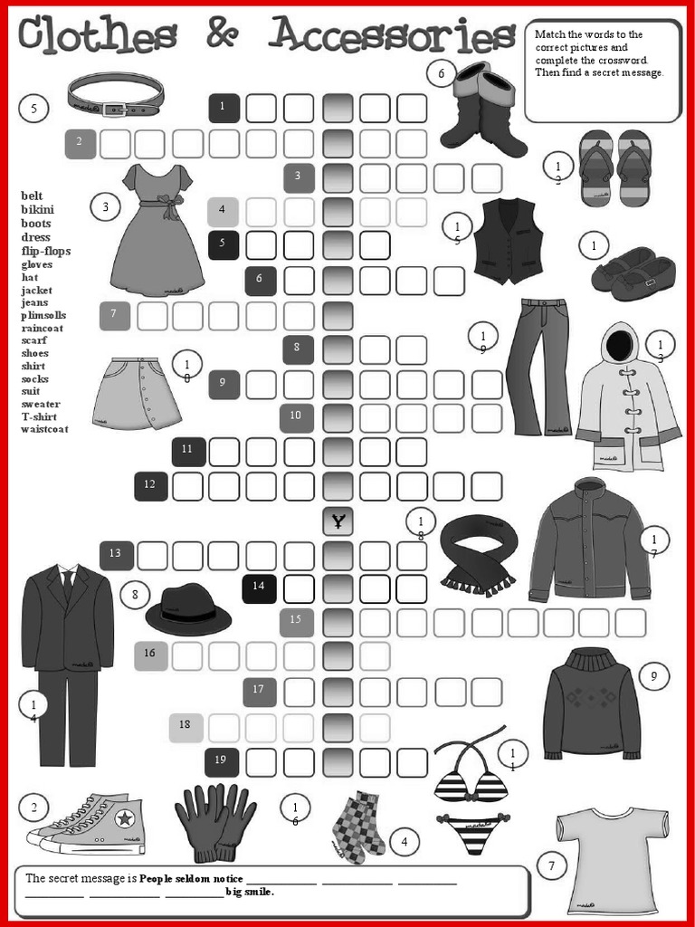 Clothes and Accessories Crossword PDF Style Cultural Trends