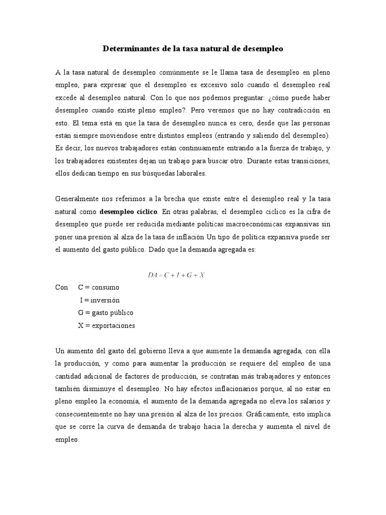 Determinantes de La Tasa Natural de Desempleo PDF Desempleo