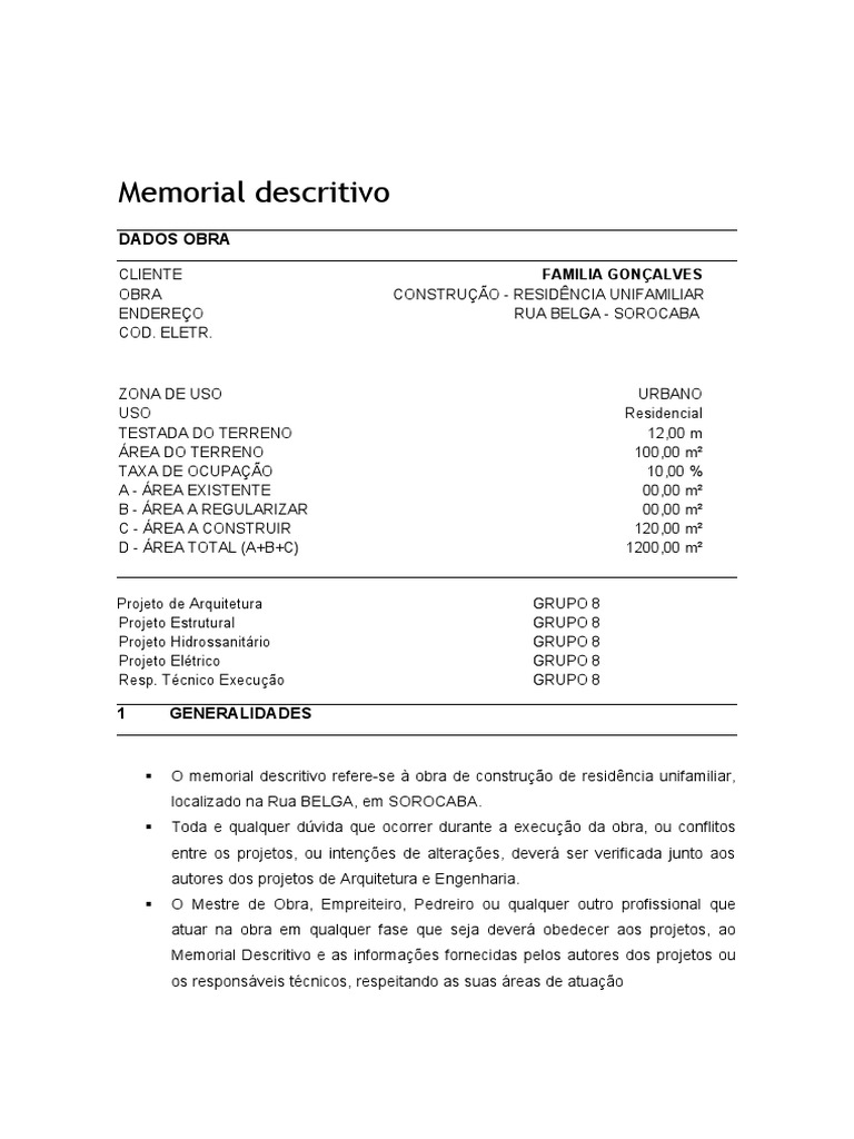 Memorial Descritivo - Arquitetura | Download grátis PDF | Argamassa ...