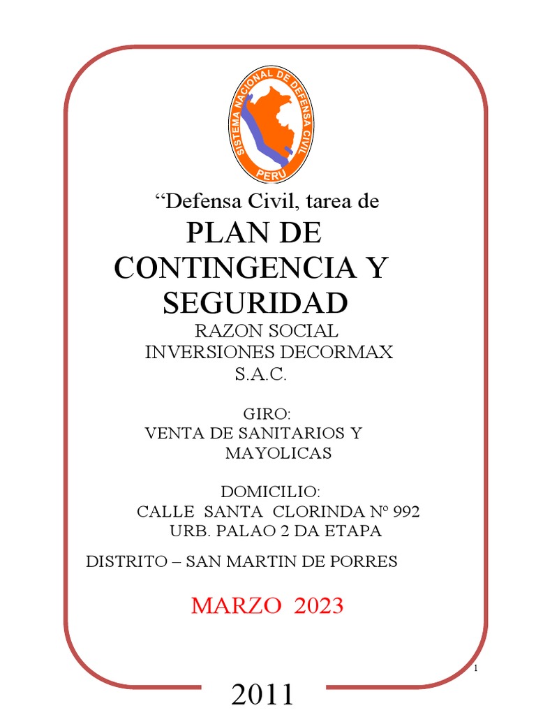 Plan de Contingencia y Seguridad 2023 | PDF | Defensa Civil | Primeros ...