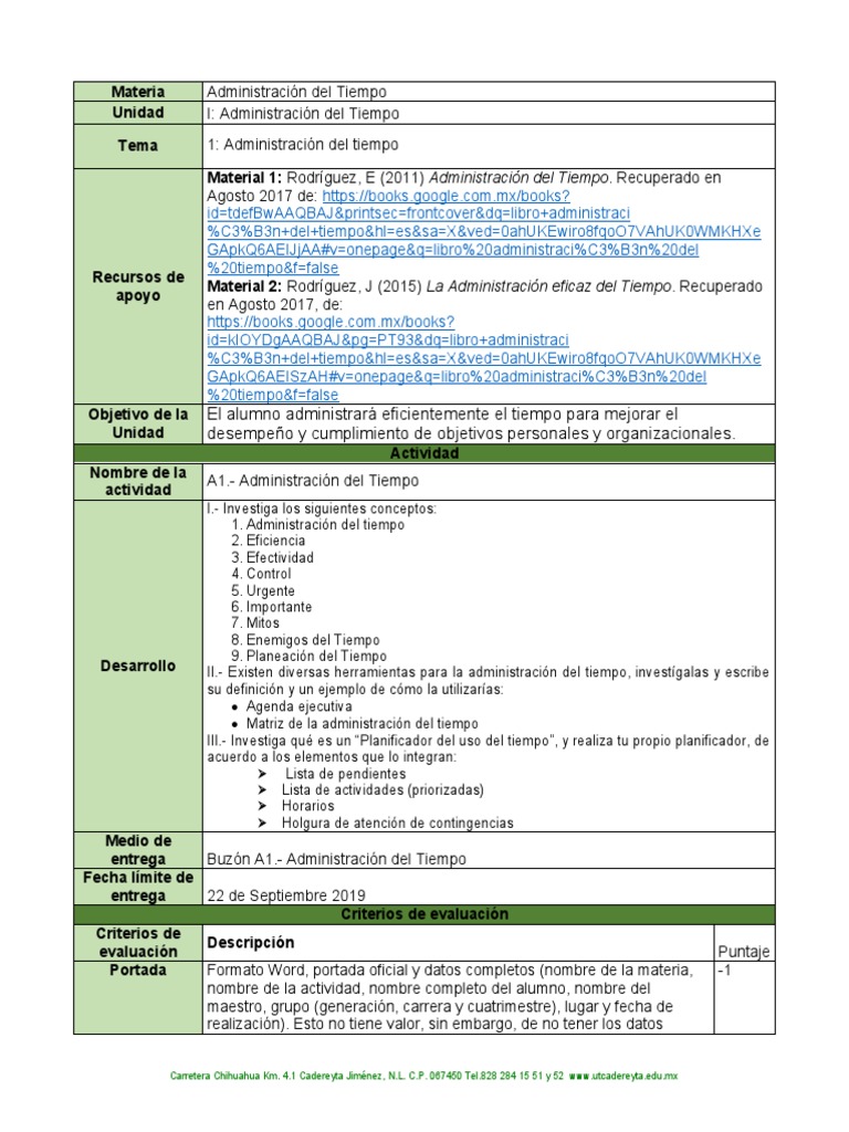 Ejemplo de Agenda para Administración del Tiempo | PDF | Planificación ...