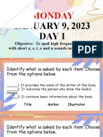 Monday: JANUARY 9, 2023 Day 1