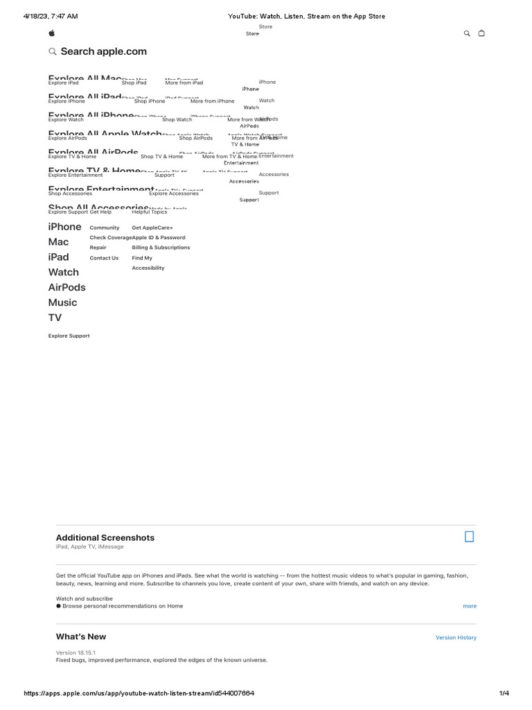 YouTube - Watch, Listen, Stream On The App Store | PDF | Ios | Apple Inc.
