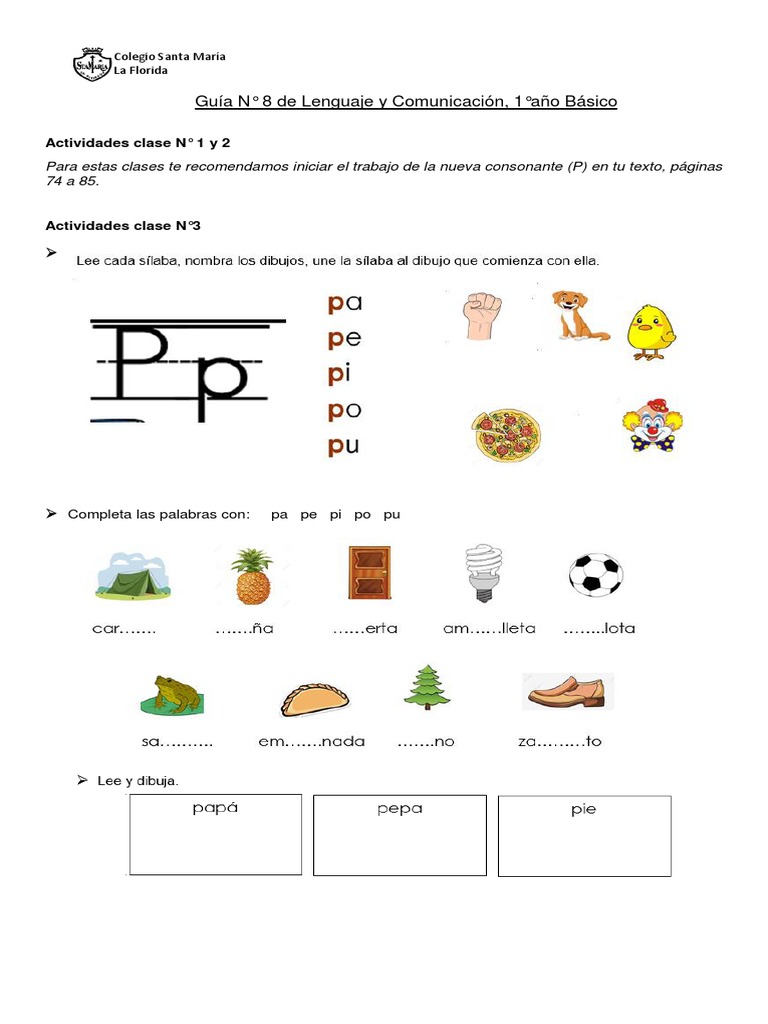 Actividades de Lenguaje 1° Básico | PDF | Artes del Lenguaje y Comunicación