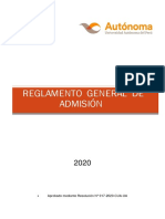 Reglamento General de Admisión: - Aprobado Mediante Resolución #017-2020-CUA-UA