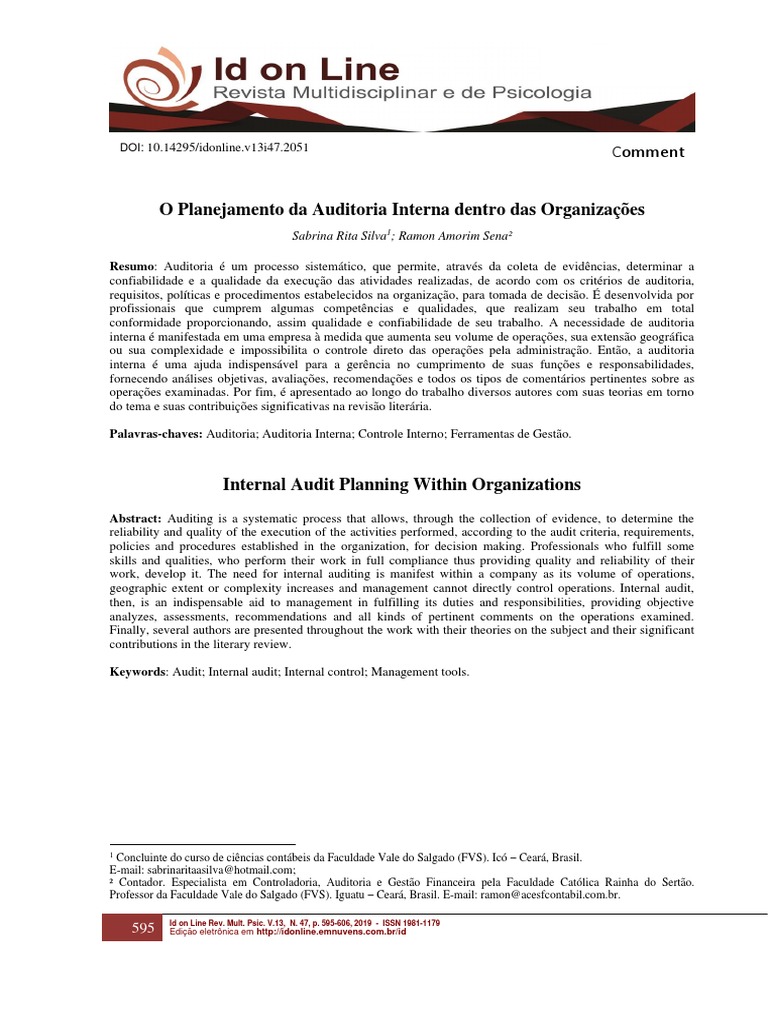 Planejamento da Auditoria Interna | PDF | Contabilidade | Auditoria interna