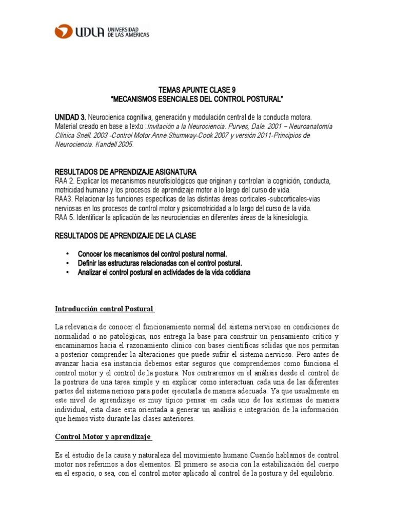 APUNTE Control Postural - 1 | PDF | Aprendizaje | Percepción