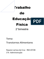 Trabalho de Educação Física: 2°bimestre Tema: Transtornos Alimentares