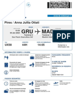 Cartão de embarque GRU-MAD com assento 44H no voo UX58 em 30 Jan 2023