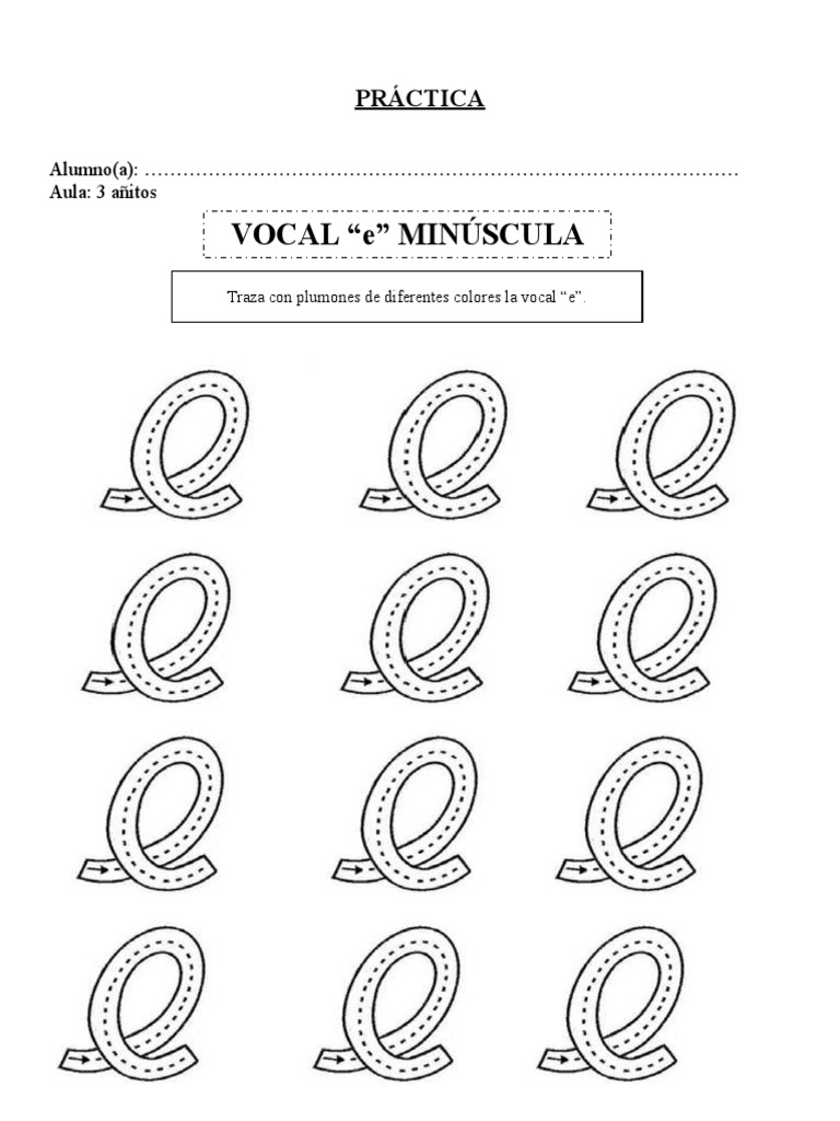 Trazo de la Vocal "e" Minúscula | PDF