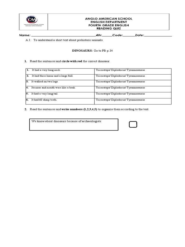 Dinosaur Quiz Pdf Dinosaurs Tyrannosaurus