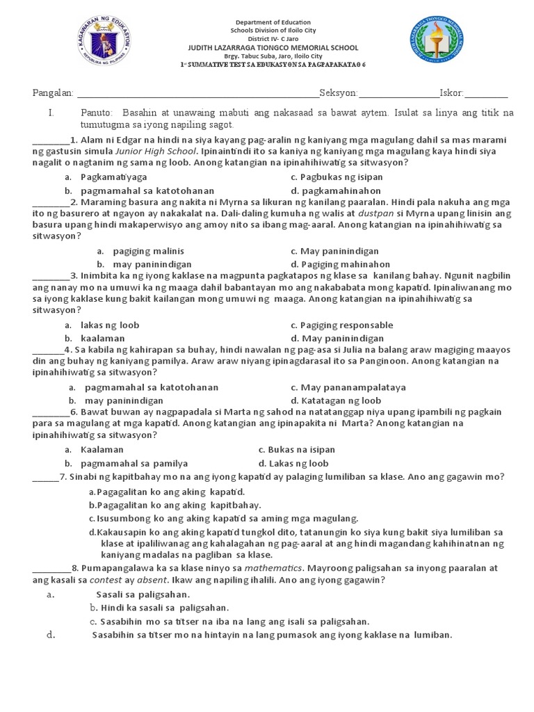 Esp 1st Periodical Test 2021 Pdf