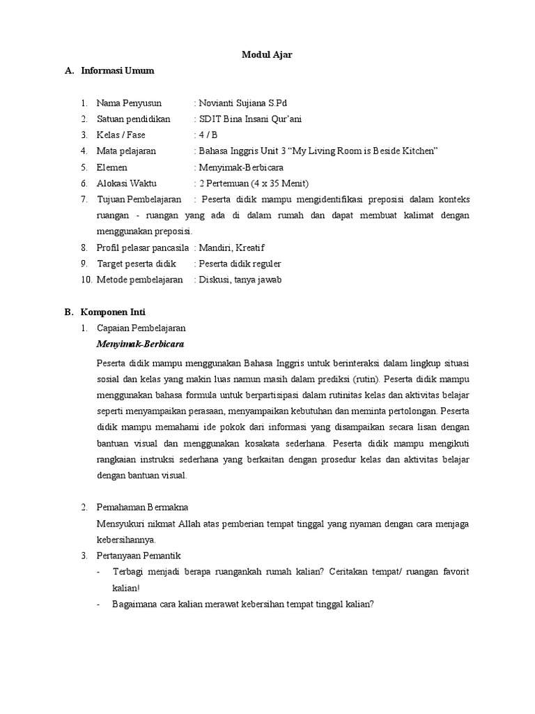 Rangkuman Materi Bahasa Inggris Kelas 4 Pdf Karier Perkembangan