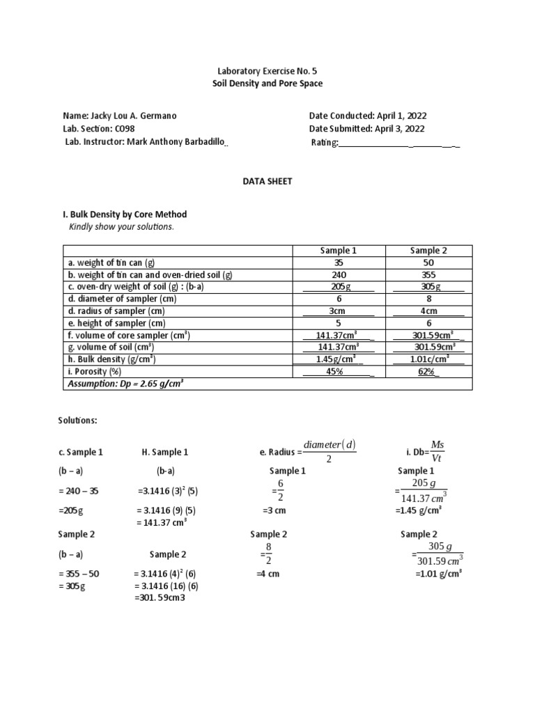 Soil Density Lab Analysis | PDF | Soil | Porosity