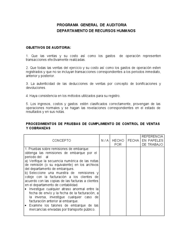 Auditoría de Ventas y Cobranza HR | PDF | Bancos | Economias