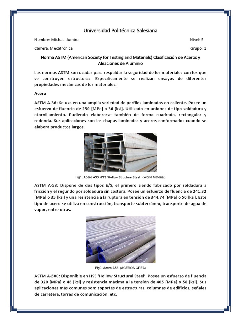 Normas ASTM para clasificación de aceros y aleaciones de aluminio | PDF ...