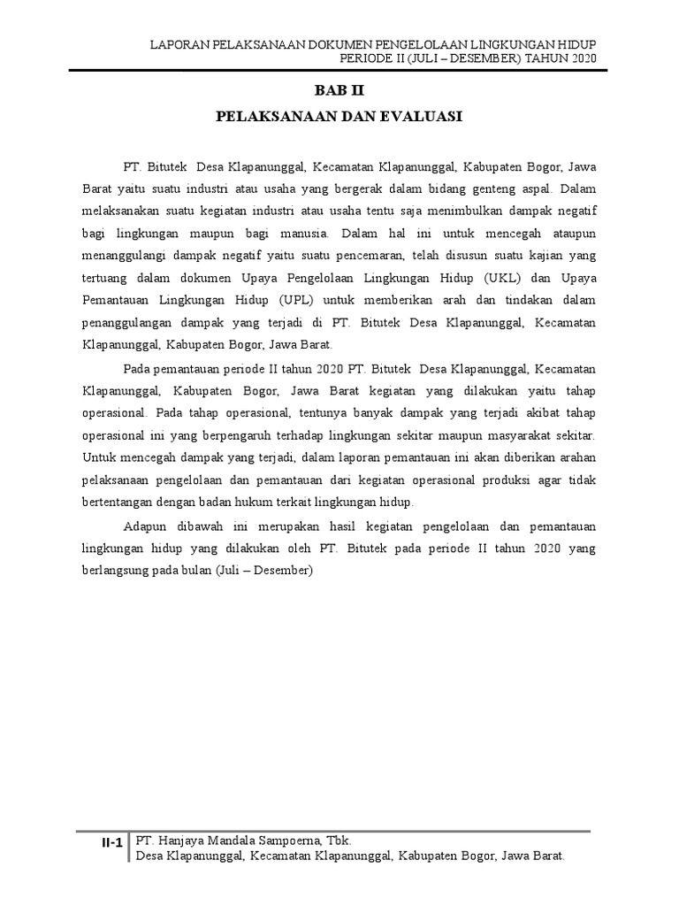Laporan Pengelolaan Lingkungan PT Bitutek | PDF | Griya & Taman | Sains ...