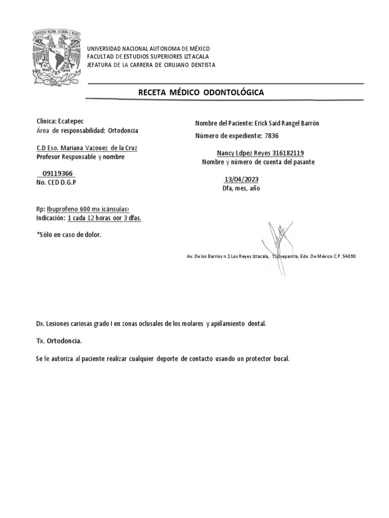 Receta Médico Odontologica | PDF