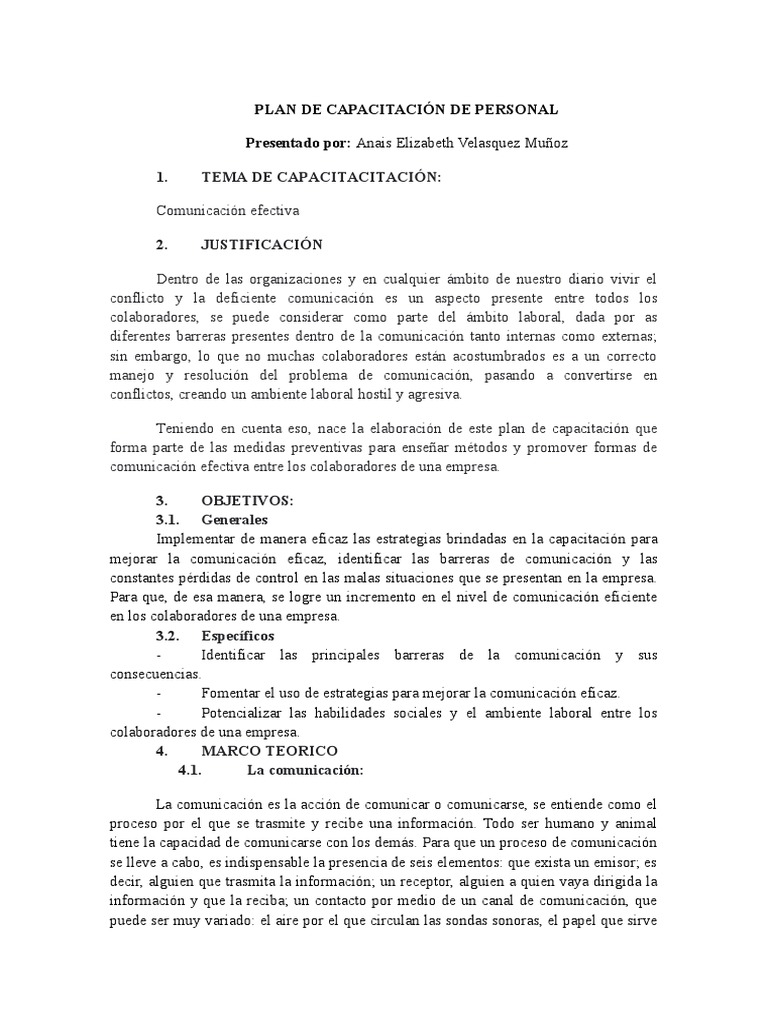 Plan de Capacitación de Personal | PDF | Comunicación