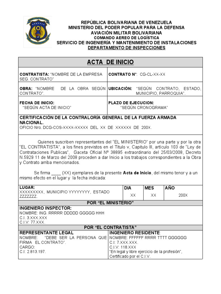 Formato Acta De Iniciacion De Contrato De Obra Pdf Go Vrogue Co ...