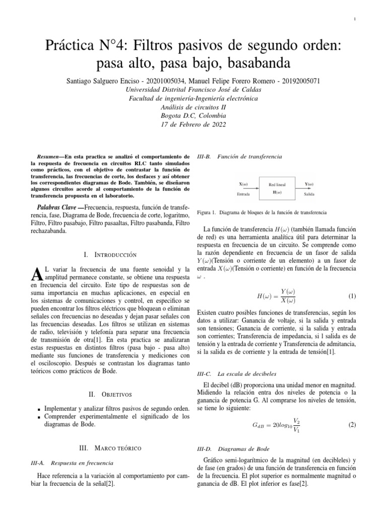 Análisis de Filtros Pasivos RLC | PDF | Filtro electronico | Resonancia