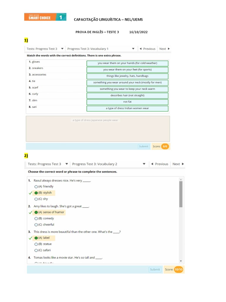 Prova de Inglês - Teste 3 | PDF | Artes Linguísticas e Disciplina