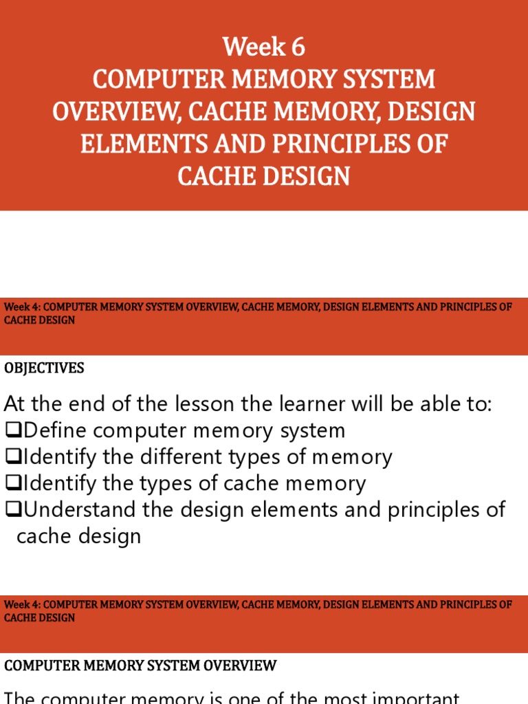 Week 6 Computer Memory System Overview, Cache Memory, Design Elements ...