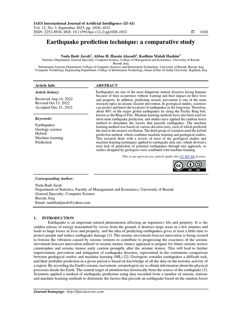 Earthquake Prediction Technique A Comparative Study Pdf Machine