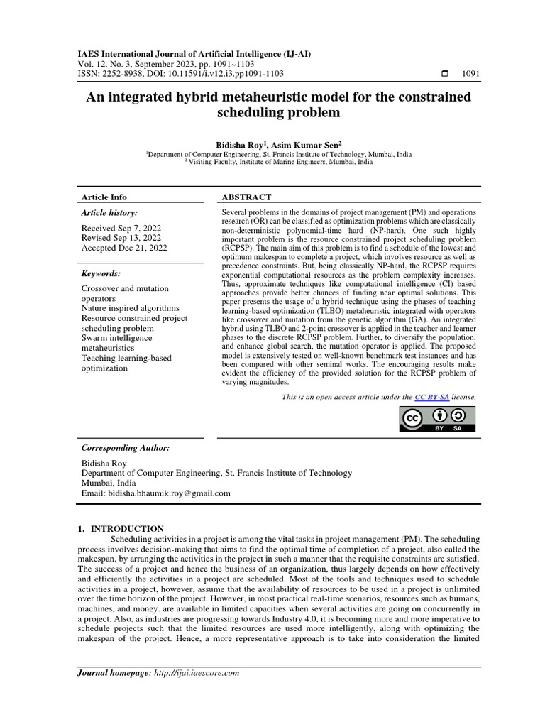 An Integrated Hybrid Metaheuristic Model For The Constrained Scheduling ...